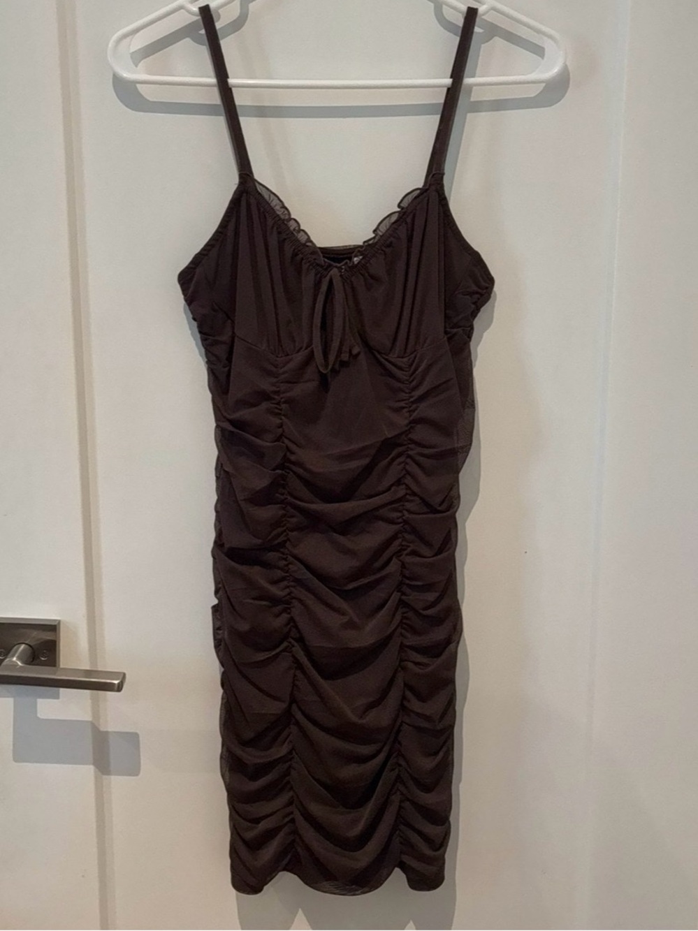 H&M Dark Brown Ruched Slip Dress with Spaghetti Straps